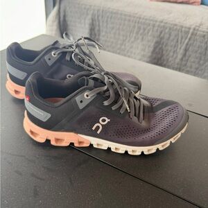 On Running Women's Black and Peach Sneakers